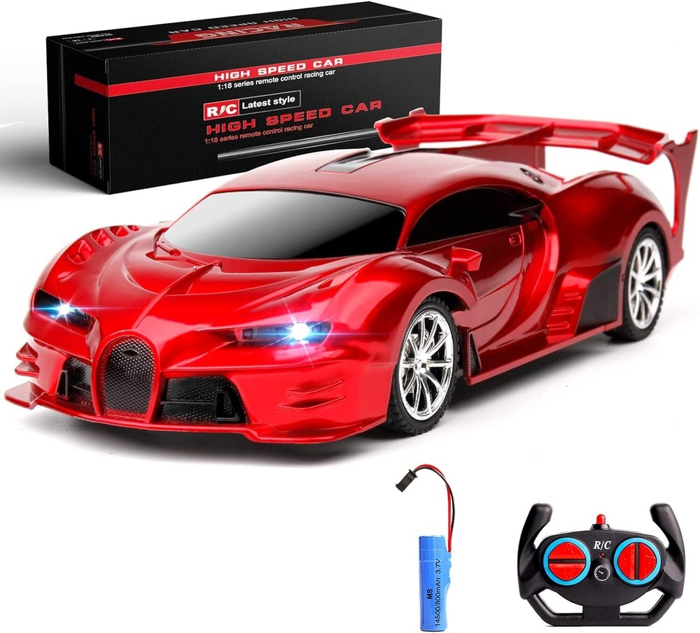 Rechargeable High Speed Vehicle Racing Toys RC Car 1/18 With Led Light Xmas, Red