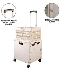 50L Folding Utility Cart Rolling Crate Tote Basket Box Storage Handcart