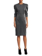 NWT-Halston Puff-Sleeve Metallic Knit Dress Size 2, Orig $345 black/silver