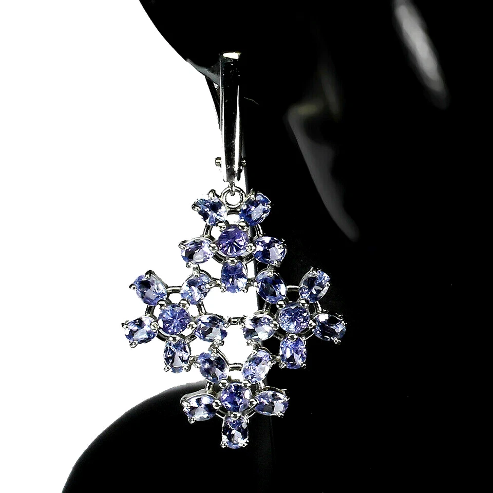 PENDIENTES DE TANZANITA VIOLETA AZUL NATURAL BASTANTE NATURAL PLATA DE LEY .925 14K WGP Foto 2 de 3
