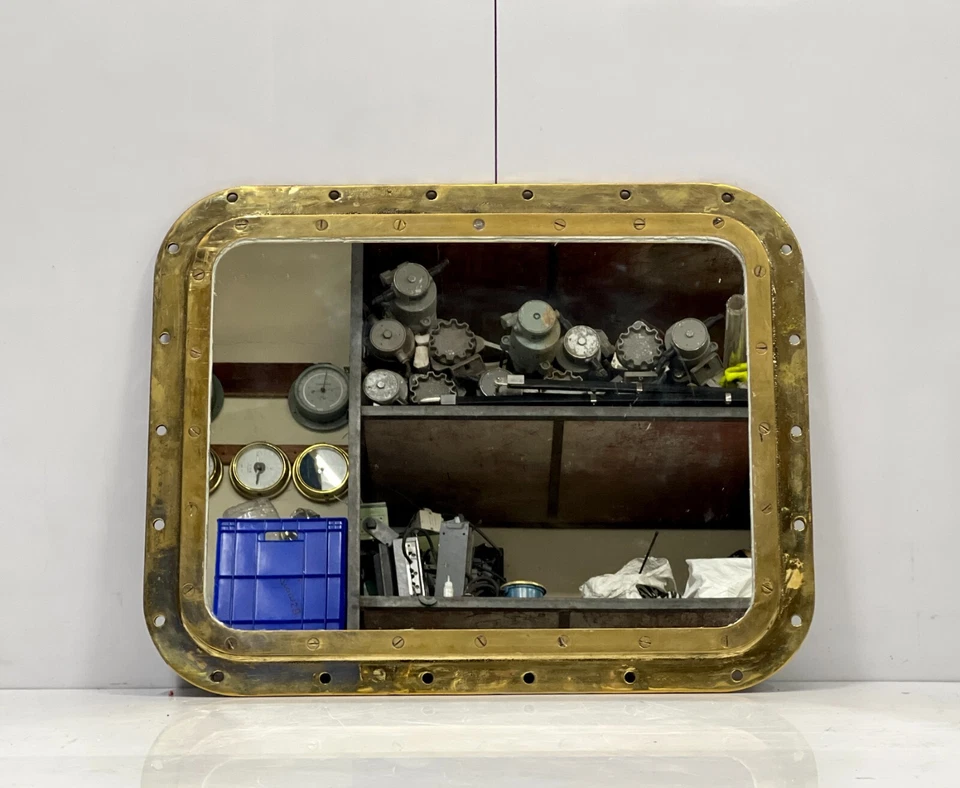 船用复古重型黄铜墙面配件镜面玻璃方形舷窗 - 1 件 — 第 3/4 张图片