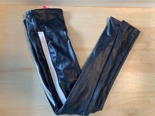 Spanx 20187R Leggings Women's Size S/P Black Faux Leather Side Stripe Pull On