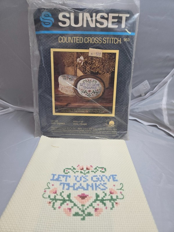 Finished Sunset Counted Cross Stitch Kit Let Us Give Thanks 953  4”x 5”