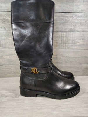 Ralph Lauren Tall Black Leather Boots | Everly Riding Boots Size Women s 8B