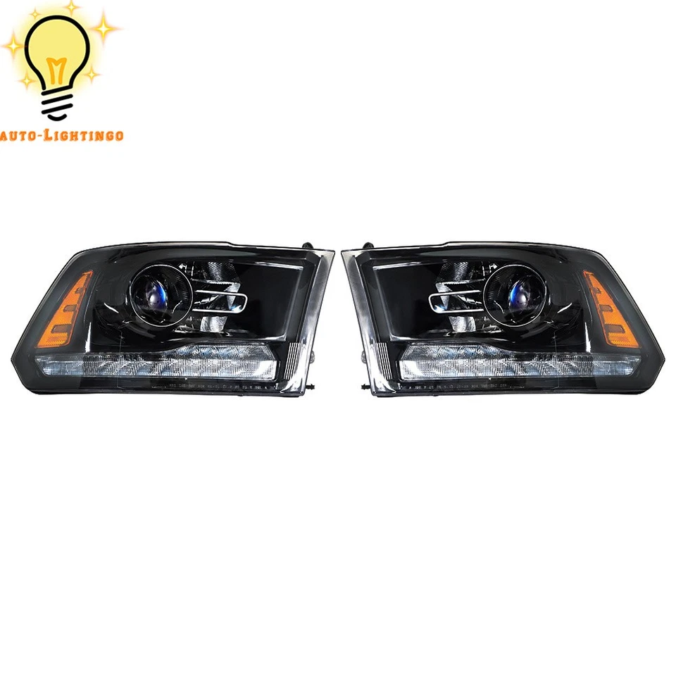 For Dodge Ram 1500 2500 3500 2013-2018 Black Projector Headlights w/LED DRL - Image 2 of 4