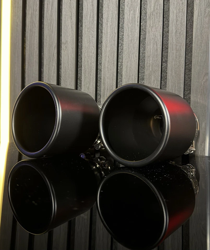 STAINLESS STEEL 304 MATT BLACK ROLLED EDGE 4” EXHAUST TIPS UNIVERSAL X 2 - Image 2 of 4