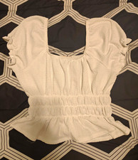 Women s L Regular White Smocked Square Neck P...