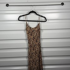 Vintage Leopard Print Maxi Slip Dress Spaghetti Strap Animal Print Long Dress