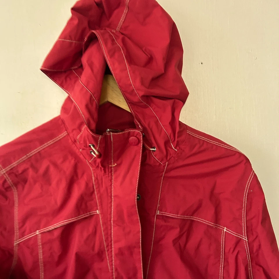 Casaco de chuva feminino Eddie Bauer Weather Edge grande vermelho com capuz respirável zíper - Imagem 3 de 4