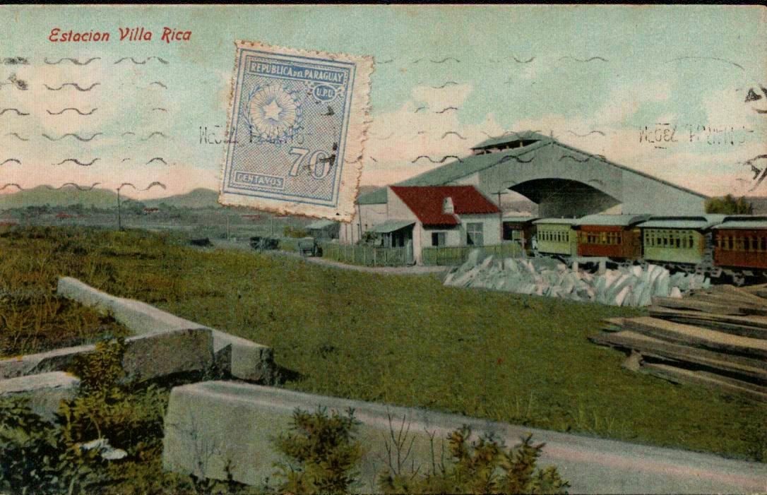 1931 Paraguay Postcard to Texas - Photo of Estacion Villa Rica