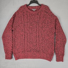 LL Bean Signature Cotton Fisherman Crewneck Sweater Mens XL Red Black Cable-Knit