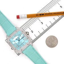 NEW 5TCW Natural Diamond Cartier Santos 40mm Pave Roman Turquoise Dial Watch 6