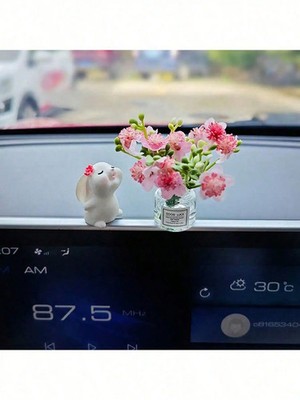 2Pcs Cute Rabbit Car Dashboard Ornament Mini Flower Vase Interior Styling Decor