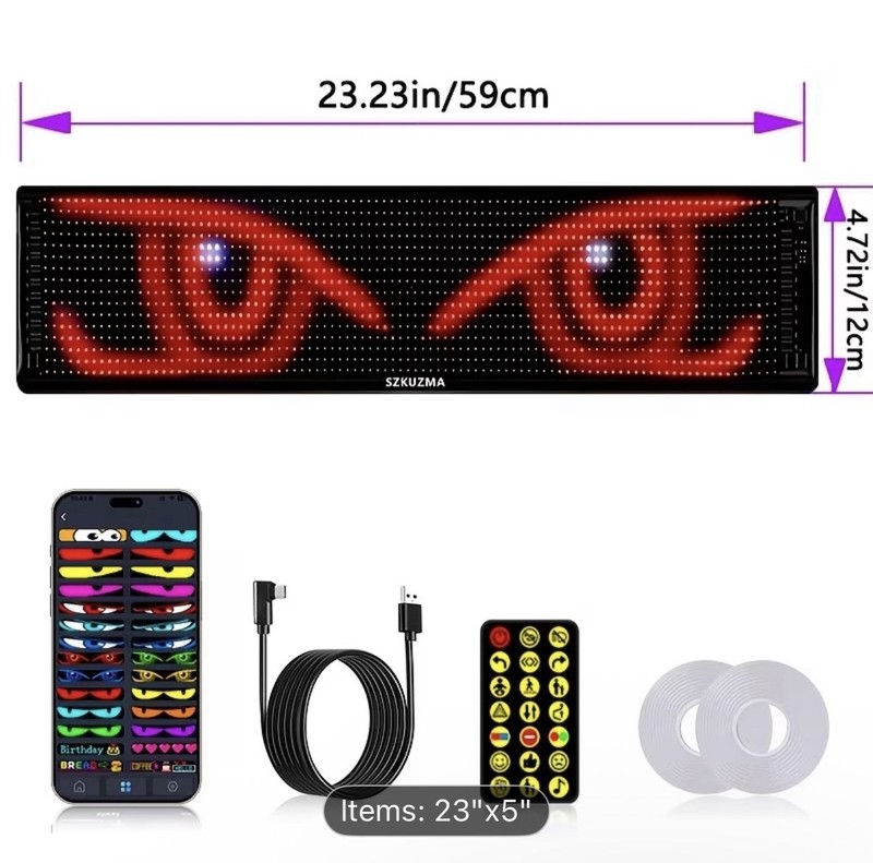 Multi-Color LED advertising  Display Sign 23.23x4.72in Wireless Custom Animation
