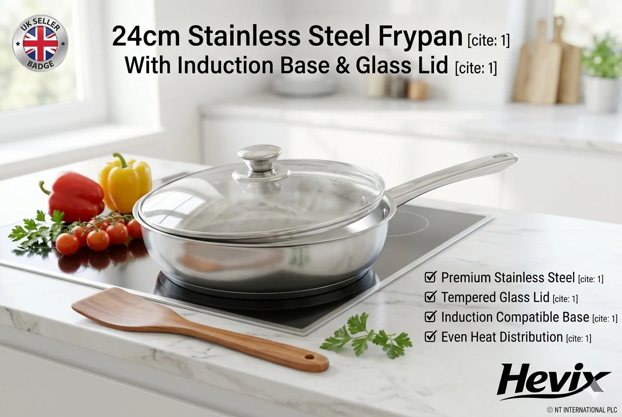 24cm Platinum Stainless Steel Fry Pan With Glass Lid Stir Fry Induction Base
Opens in a new window o