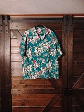 Vintage 80's 90's Evergreen Island Green Parrots Cotton Mens Hawaiian Shirt 3XL