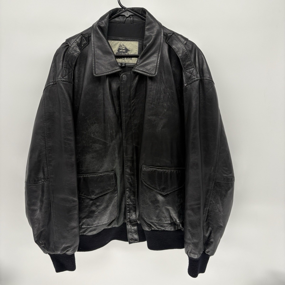 Vintage 90s Burks Bay Leather Aviator A-2 Bomber Jacket Retro