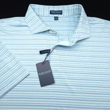 Peter Millar Golf Polo Shirt -XXL- Tailored Blue Aqua Green White Summer Comfort