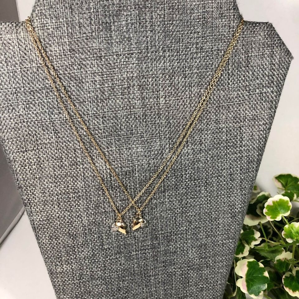 Heart Break Engraved Gold Tone Hearts Silver Tone Hands Friends 2 Necklaces 15in View 2