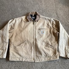 Vintage Carhartt J01 BRN Tan Canvas Blanket Lined Work Detroit Jacket Size 50