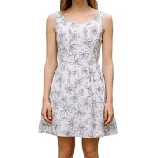 Danny & Nicole Fit N Flare Dress Size 16 White Black Embroidered Floral Pleated