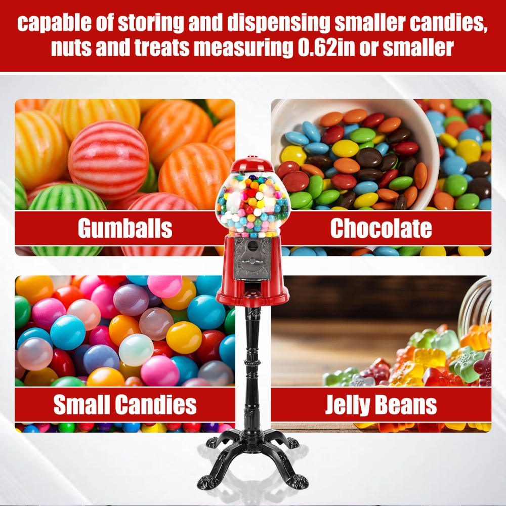 15 Inch Commercial Red Big Gumball Machine With Stand Key-Operated ...
