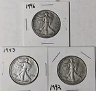 Lot Of 3 1942 Walking Liberty Half Dollars : 1942, 1943, 1946 -.9 Fine Silver