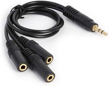 Black Headphone Splitter Cable 3.5mm 3 Way Splitter Adapter Aux Cable for Spe...