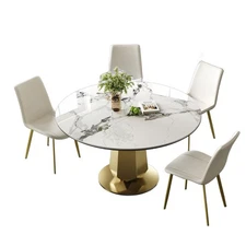 53" Sintered Stone Dining Set 4 PU Chairs Gold Base Compact Space 5-Piece