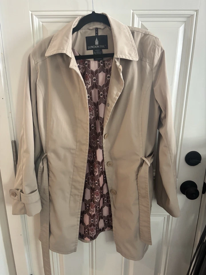 London Fog Women’s Belted Trench Coat Beige Single Breasted Rain Jacket Lined - Image 2 of 4