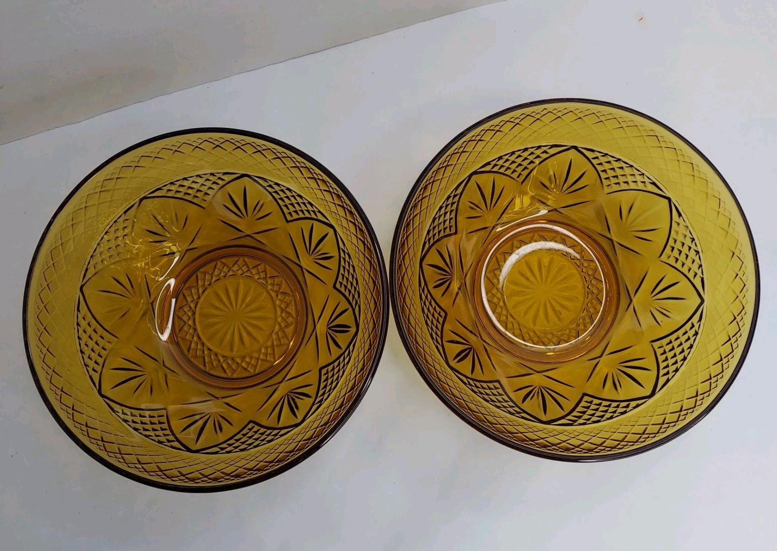 2 Vintage Luminarc France Cristal d'Arques Durand Amber Glass 5.5