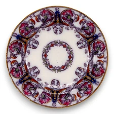 William Adams Nightingale 7 3/8" Salad Plate Floral Gold Rim 4177 Antique 19th C