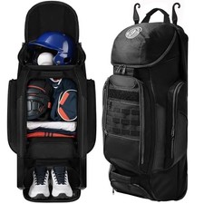 Catchers Gear Bag with Wheels, Rolling Baseball Softball Bag with 4 Bat Sleeves,