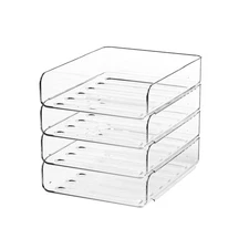 4-Tier Acrylic Paper Tray Organizer | Clear Stackable Desk Organizer for Docu...