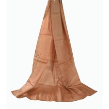 Sanskriti Vintage Light Brown Dupatta Long Stole Pure Silk Hand Beaded Wrap Veil