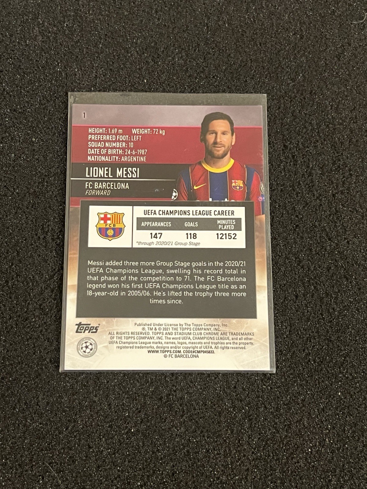 Lionel Messi 2020-21 Topps Stadium Club Chrome UEFA #1 FC Barcelona view 2