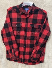 George Shirt Mens S 34-36 Red Buffalo Plaid Flannel Long Sleeve Button Down