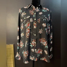 LOFT Floral Button-Up Blouse | Size M