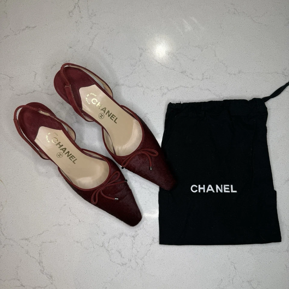Tacones Chanel Vintage Borgoña Pelo de Poni Talla 5.5-6 Foto 2 de 4