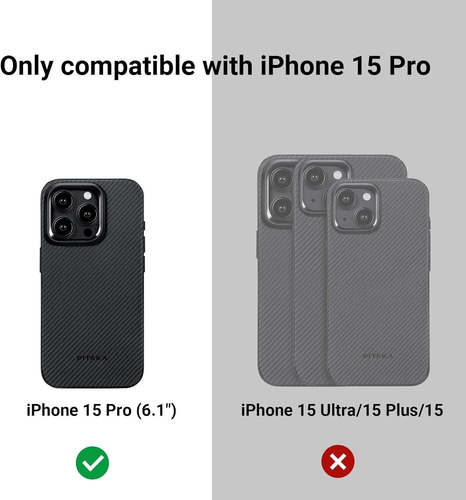 pitaka Protective Case for iPhone 15 Pro, 6.1 Inch, Black/Grey
