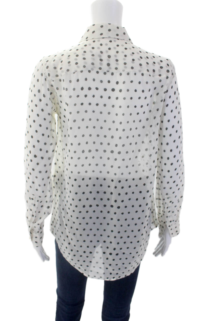 Camicia donna Saint Laurent a pois in seta con bottoni davanti bianca nera taglia FR 34