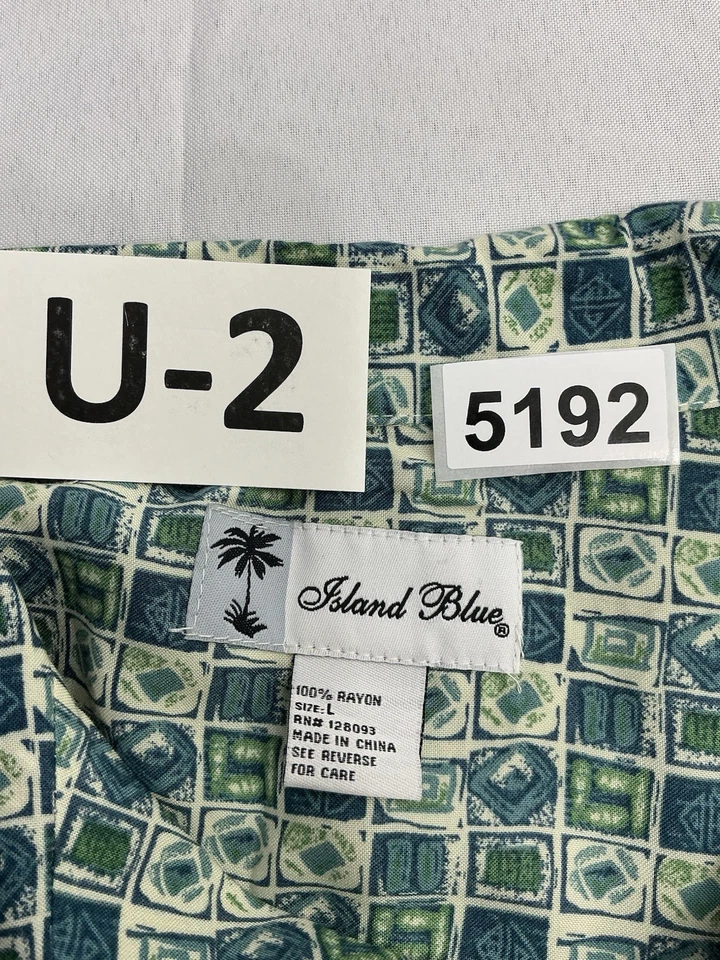 Camisa de vestir para hombre azul isla manga corta grande azul verde cuello abotonado Foto 3 de 4