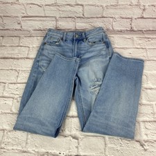 American Eagle Jeans Womens 00 Short Light Wash Mom Straight Distressed Stretch