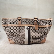 Coach Signature Tote Diaper Bag Women's Brown Canvas Leather Trim Zip Pockets