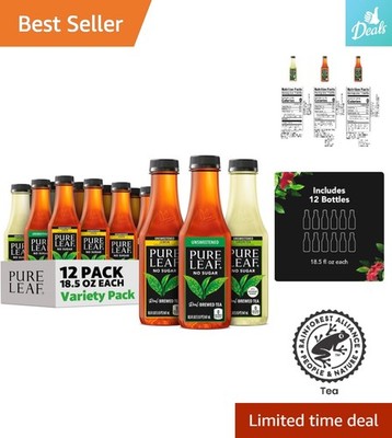 Zero Calorie Unsweetened Iced Tea - 3 Flavors, 12 Bottles for Hydration