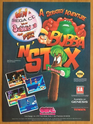 Bubba 'N Stix Sega Genesis CD Bubbalicious Gum 1994 Poster Ad Pop Art Print Rare
