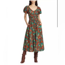 NWT ULLA JOHNSON Cecile Moonflower Poplin Midi size 4 100% cotton