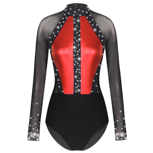 Womens Gymnastics Acrobatics Leotard Long Sleeve Ballet Color Block Dancewear - Picture 77 of 91
