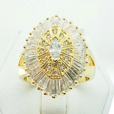 R3906 Women Fashion Jewelry White Yellow Gold Plated Wedding Cocktail CZ Ring