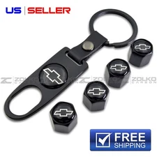 VALVE STEM CAPS + KEYCHAIN WHEEL TIRE BLACK - US SELLER